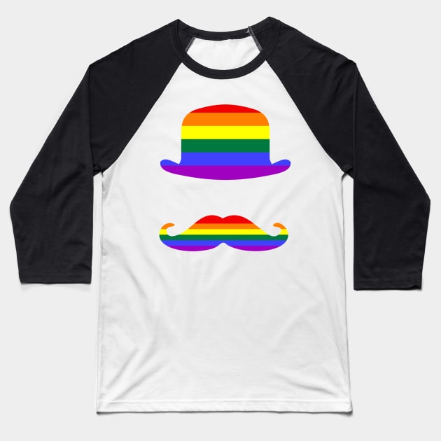 Funny Mustache Gay Pride Flag Bowler Hat Baseball T-Shirt by Scar